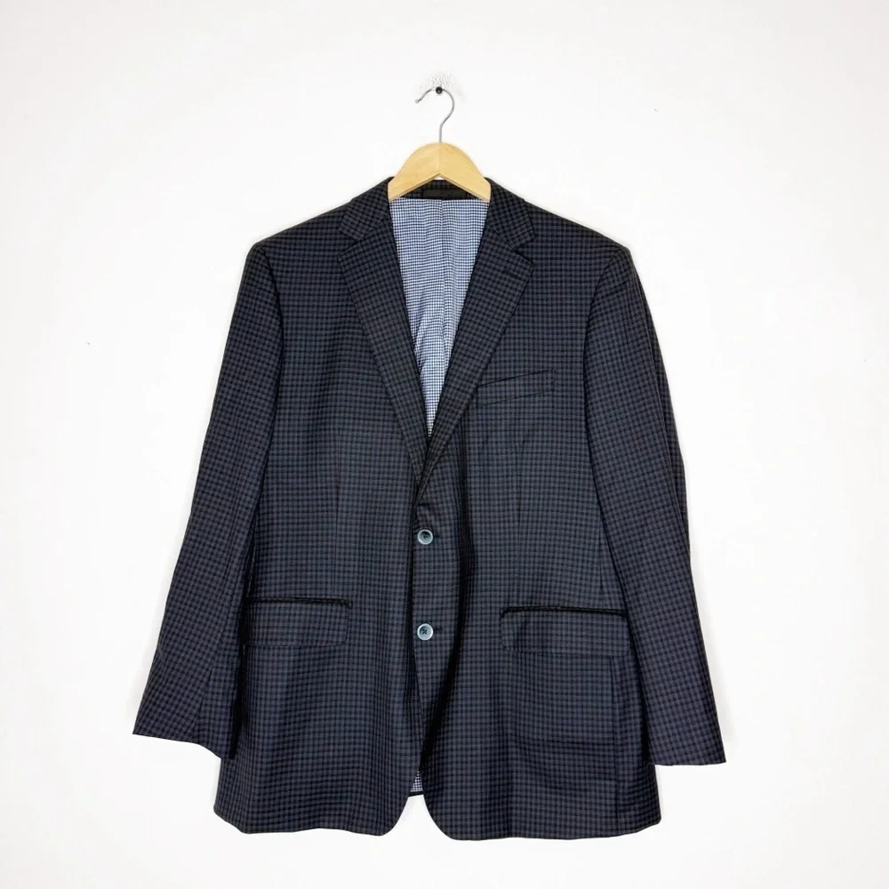 Paul Bentley J-Sergio Blue Check Wool Blazer Sport Coat Size 44R Italy Fabric